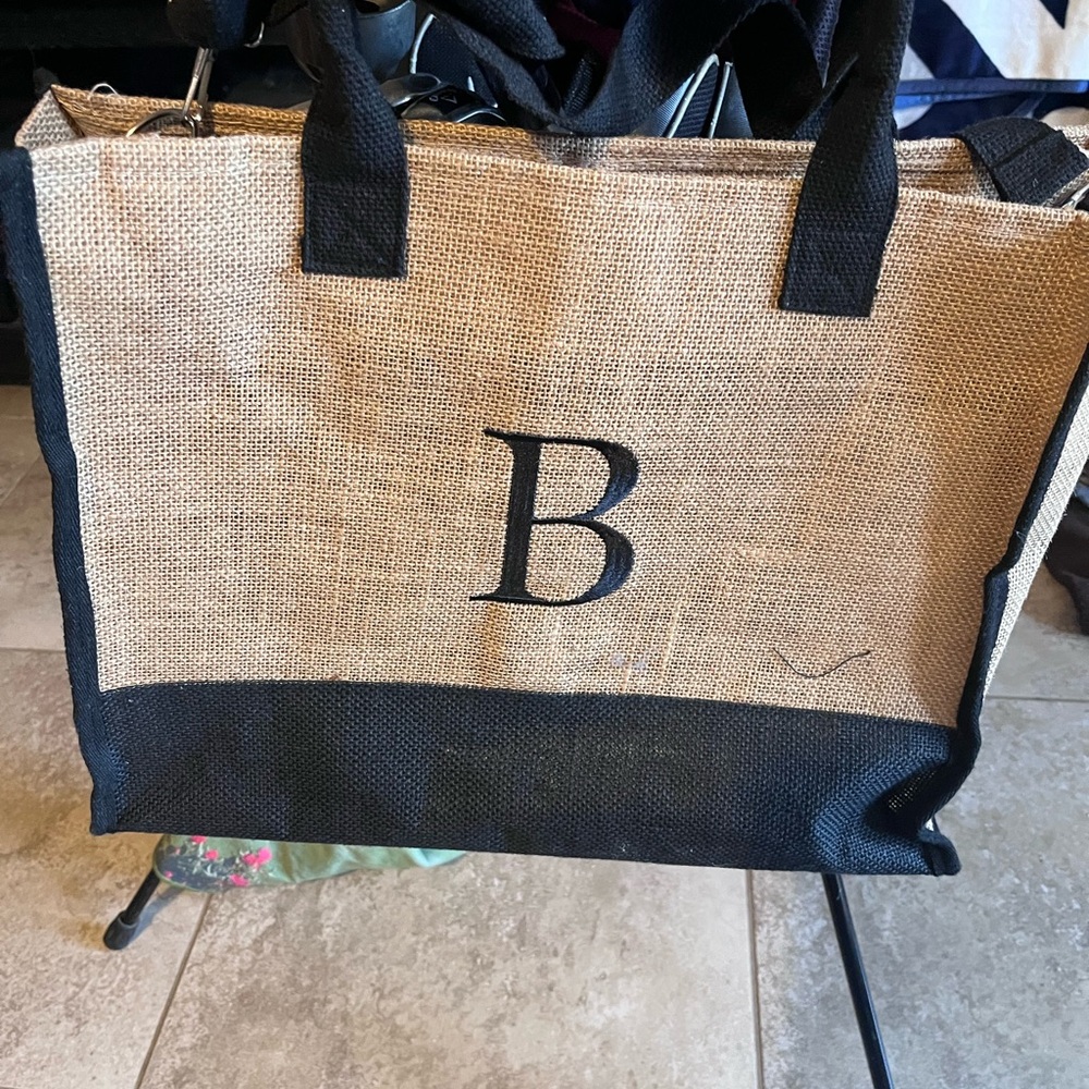 Black and Tan Tote Bag with Initial B